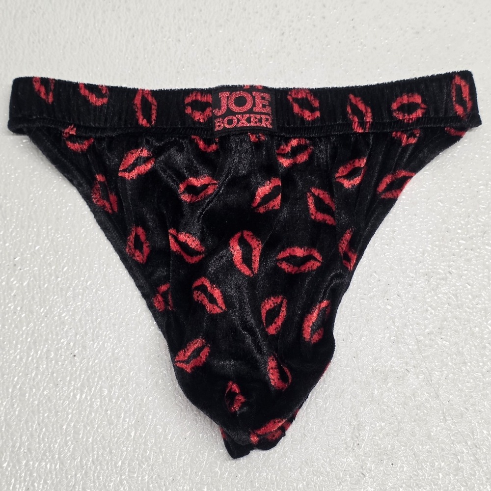 Y2K Joe Boxer Mens Lips Kisses Velour Thong Size Medium Valentine Love
